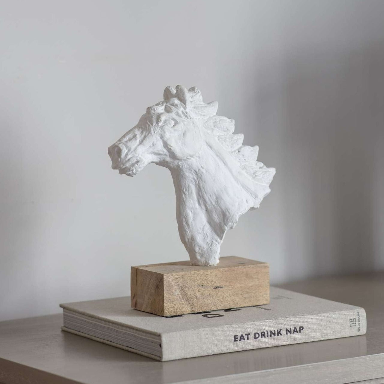Abstract White Carved Horse Sculpture